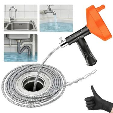 Imagem de Removedor de entupimento de cobra de drenagem, 33 pés de encanamento flexível para uso manual para cozinha, banheiro e chuveiro pia, ferramenta de limpeza de serpente de vaso sanitário resistente vem