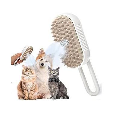 Imagem de Escova Pet Vaporizada 3 em 1 Massageadora Tira Pelo Pets Gato Cachorro