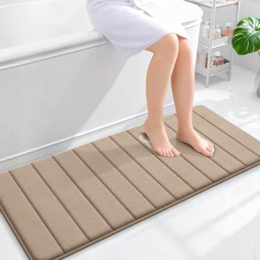 Imagem de OLANLY Tapetes de banheiro longos listrados de espuma viscoelástica 119 x 50 cm, tapete de banho absorvente super macio, secagem rápida, tapetes de chuveiro laváveis na máquina, tapete de banho