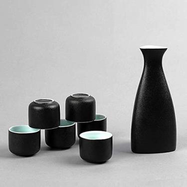 Imagem de Conjunto de 7 peças de saquê japonês inclui 1 garrafa de saquê e 6 copos de saquê, B