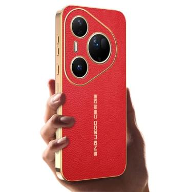 Imagem de LTLMYDAM Capa de revestimento para Huawei Pura 80 Ultra/80 Pro/80Pro+/80, capa de negócios de couro com lente completa, proteção contra quedas, textura fina de lichia, vermelha, 80 Pro+