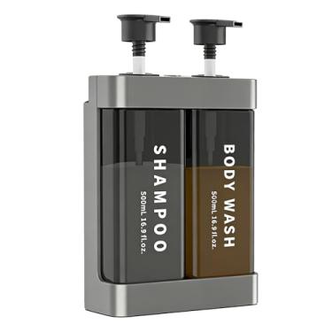 Imagem de Fockety Distribuidor de Sabonete para Chuveiro, Dispensador de Sabonete para Mãos de 500ml de Parede de 2 Câmaras para Shampoo e Líquido, Com Cabeças de Bomba e Trava