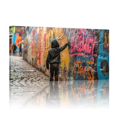 Imagem de Arte de grafite colorido, impressões de parede Banksy, tela de parede Banksy, pinturas de Banksy para parede, impressões em tela extragrande - (72 x 142 cm) 71 x 142 cm sem moldura