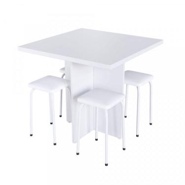 Imagem de Conjunto Mesa e 4 Bancos Estofados Verona Bona Vita Móveis Branco