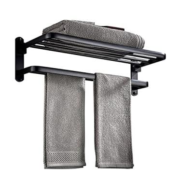 Imagem de Prateleiras de banheiro montadas na parede toalheiro de banheiro prateleira de toalha com duas barras de toalha suporte de parede preto