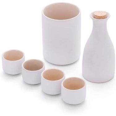 Imagem de Conjunto de copos de saquê japonês, 4 peças, cerâmica, cerâmica, tradicional, artesanato, taças de vinho, conjunto de saquê japonês com 1 garrafa de saquê e 2 copos de saquê, preto, 6 peças