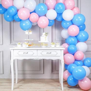 Imagem de Kit Balloon Arch, 62 unidades para casamento, aniversário, macaron, azul, rosa