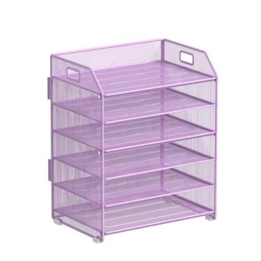 Imagem de Handimp Organizador de papel de metal de 6 camadas, suporte de letras roxo para mesa, elegante suporte organizador de arquivos para material de escritório em casa, escritório e sala de aula