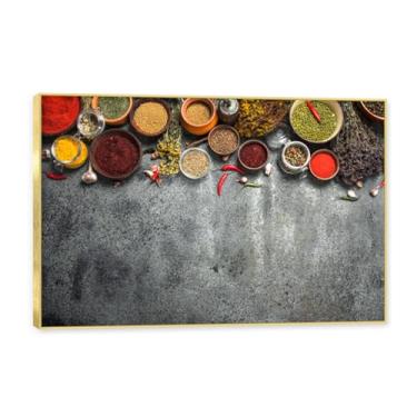 Imagem de NHLDZYH Molduras douradas. Temperos de imagem de cozinha moderna, impressão de arte, imagens para cozinha, decoração de parede de cozinha moderna. C52. 70 x 105 cm