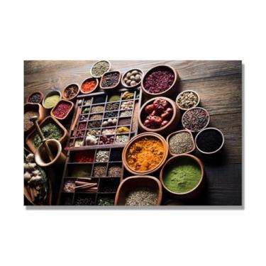 Imagem de NHLDZYH Arte de parede em tela colorida para especiarias e colher de tempero | Decoração de cozinha vintage | Arte moderna para casa e sala de jantar. C73. 30 x 45 cm-11,8 x 17,7 pol. Somente tela