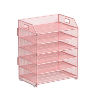 Imagem de Handimp Organizador de papel de metal de 6 camadas, organizador de papel de mesa rosa, bandeja de arquivo fofa para meninas, material de escritório para mesa em casa, escritório e sala de aula