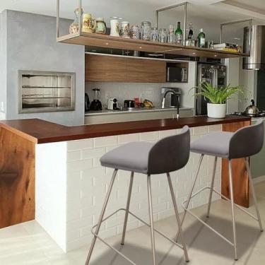 Imagem de Kit 2 Banqueta Alta Nobre Luxo Gourmet com Encosto, Design Moderno Banco Cozinha Pés Champanhe (Preto)