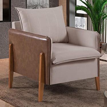 Imagem de Poltrona Monalisa Pés em Madeira Maciça Detalhe Corino