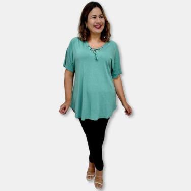 Imagem de Blusa Bata De Malha Cordão No Decote Viscolycra Plus Size G2 - Sarat M