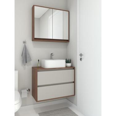 Imagem de Conjunto de armário banheiro jatobá premium mdf 15mm com cuba marmorit