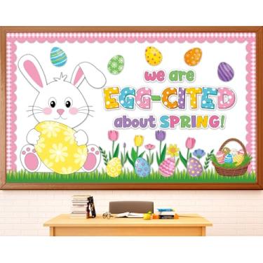 Imagem de Quadro de avisos de Páscoa, decorações de sala de aula, recortes de papel de flor de ovo de coelhinho da primavera We are Egg Citted About Spring Bulletin Board para Happy Easter Sala de aula, escola
