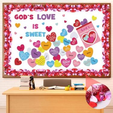 Imagem de Capoda Quadro de avisos cristão para o Dia dos Namorados, God's Love is Sweet, quadro de avisos com guirlanda torcida de tinsel dia dos namorados, coração, decoração de sala de aula, para decoração de