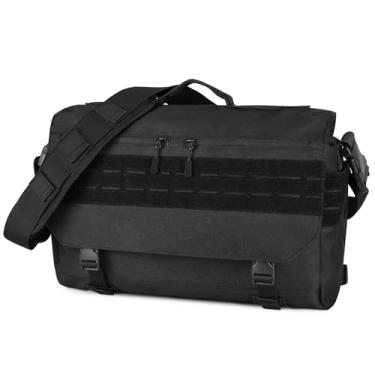 Imagem de HUNTVP Bolsa mensageiro tática masculina de lona transversal para laptop militar para trabalho, acampamento, caminhada, Laptop preto de 15,6 polegadas
