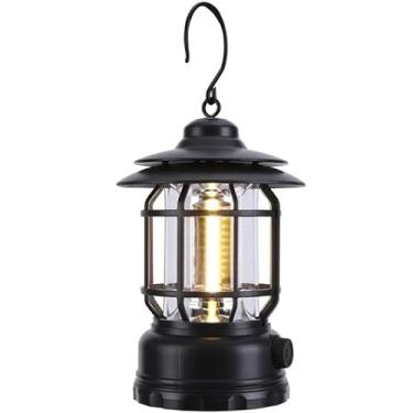 Imagem de Lampião LED Recarregável Portátil | Lanterna de Camping com Ajuste de Brilho, 8h Autonomia e Design Retrô(PRETO)