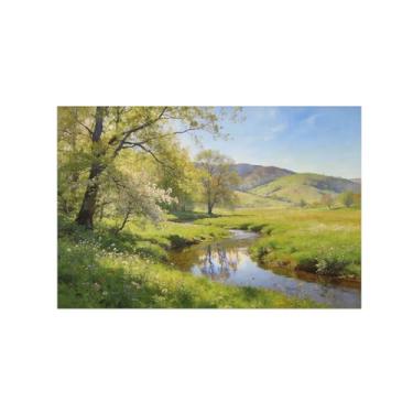 Imagem de Impressão em tela de paisagem de arte de parede - árvore rio prado - quadros de pintura de decoração para sala de estar quarto 70 x 105 cm 27 x 41 pol sem moldura