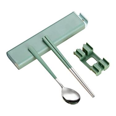 Imagem de Conjunto de Pauzinhos e Colher com Estojo Utensílios Metálicos Reutilizáveis Combinações Mesa Coreanos Cabeça Longa para Viagem Escritório Cozinha Res