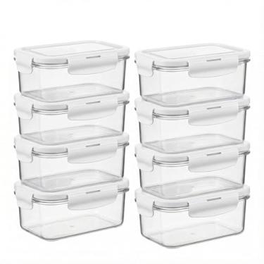 Imagem de Kit 8 Potes Marmita Hermético 400ml Retangular com Trava - Livre de BPA