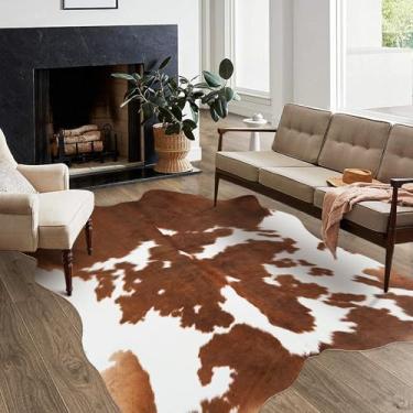 Imagem de Tapete de couro de vaca 3 x 2,4 m, tapete de vaca preto, tapetes de área grande, tapetes ocidentais para quarto, sala de estar, sala de jantar, decoração de animais, tapetes de couro para decoração de