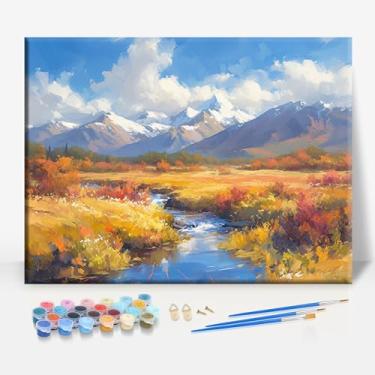 Imagem de HUINORYA Katmai National Park Alaska Tela emoldurada DIY Kit de pintura por números bar café caverna sala de casa parede banheiro varanda pátio decoração presente, 40,6 x 30,5 cm