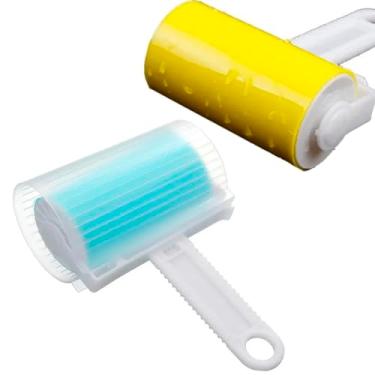 Imagem de Kit com 2 Rolo Tira Pelos Fiapos e Sujeira Rolinho Adesivo Para Roupas Sofás Cadeiras Lavável 100% Reutilizável com Estojo