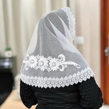 Imagem de Véu Ccb Congregação Cristã Aplique Floral Renda Guipir Adulto (modelo 