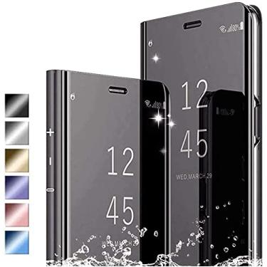 Imagem de Passe o mouse para ampliar a imagem Hikissny Capa para iPhone 12 Pro Max, Ultra Slim Flip Clear View Capa translúcida de pé Espelho Plating Capa de proteção de corpo inteiro para iPhone 12 Pro Max, Preto