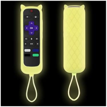 Imagem de Taiyiluo 1 capa de controle remoto compatível com Onn Roku | Westinghouse Roku TV | TCL Hisense capa protetora de silicone universal para controle remoto Roku com Ttracker amarelo brilhante