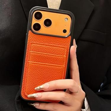 Imagem de IRTGFG Capa para iPhone 16e com encaixe para cartão e estampa, cor sólida, com clipe para fotos (Para iPhone 16e/Laranja)