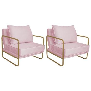 Imagem de Kit 02 Poltronas Sevilha Base de Ferro Dourado Suede - Doce Sonho Móve