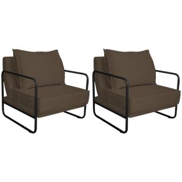 Imagem de Kit 02 Poltronas Decorativas Sevilha Base de Ferro Preta Suede - Doce 
