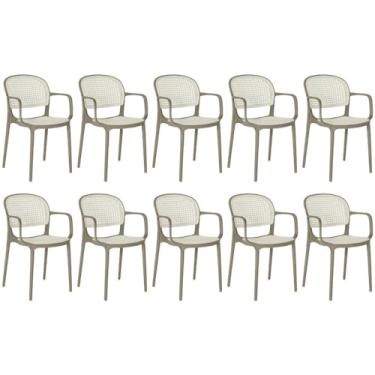 Imagem de Kit 10 Cadeiras de Jantar Roma Prática com Braços para Sala e Cozinha - Branco/cinza Escuro