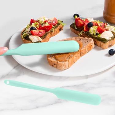 Imagem de 1 espátula, 315 °C, resistente ao calor, antiaderente de grau alimentício, 25,4 cm, vareta de agitação estreita, raspador de massa fermentada, flexível e sem costura para raspar creme de pão, Aqua Sky