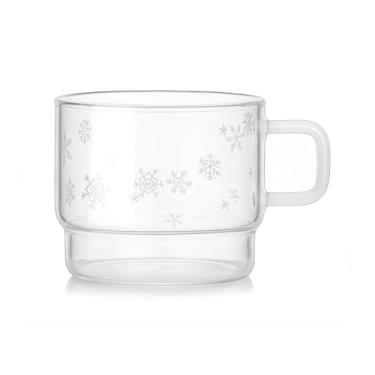 Imagem de Caneca de café de vidro transparente com alça de flocos de neve, copos de suco de leite de Natal, 250 ml
