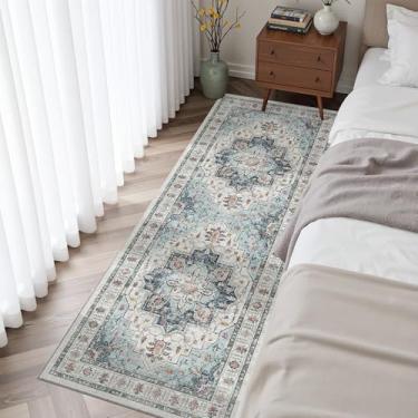 Imagem de Madane Tapete Boho Corredor Corredor - Tapete 2x5 Tapete Lavável Runner Tapetes Antiderrapantes de Cozinha de Pilha Baixa, Tapete de Lavanderia, Tapete Persa para Entrada Quarto Sala de Estar (2'x5', Azul)