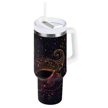 Imagem de Blueangle Copo isolado para Mardi Gras de 1,134 g com alça e tampa de palha, caneca de viagem reutilizável de aço inoxidável (305)