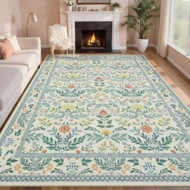 Imagem de Joydeco Boho Floral 22,5 x 30,5 cm Tapete para sala de estar, quarto, bege, lavável à máquina, para quarto de bebê, tapete interno antiderrapante para sala de jogos, sala de jantar, dormitório, sala