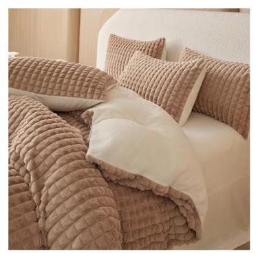 Imagem de Conjunto de cama de veludo artificial de coelho para outono e inverno, quente e aconchegante, conjunto de edredom de pelúcia macia de grau A, conjunto de cama (C 150 x 200 cm, cama 4 peças)