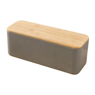 Imagem de Bothyi Caixa de pão com tampa de madeira, recipiente de armazenamento espaçoso e versátil para guardar pão, donuts, sobremesas e lanches, Cinza Sem Tampa
