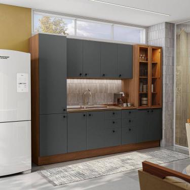 Imagem de Cozinha Modulada Pixel Kappesberg 100% MDP Canela/Cinza Sagrado 280cm
