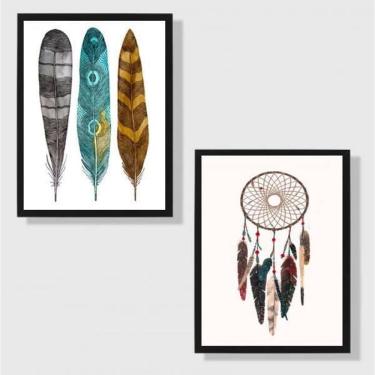 Imagem de Kit 2 Quadros Penas E Filtro Dos Sonhos 24X18Cm 001