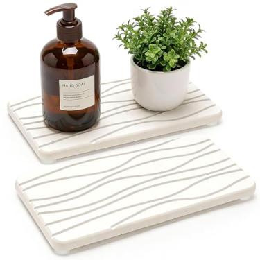 Imagem de Bandeja de pedra absorvente de água para pia de banheiro, tapete de secagem de pedra para balcão de cozinha, bandeja dispensadora de sabão, bandeja de secagem rápida, decoração de cozinha, bandeja de