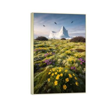 Imagem de Impressão em tela de paisagem pronta para pendurar - pintura de arte de parede de pastagem de montanha - decoração moderna para casa quadro prateado 20 x 30 cm 8 x 12 pol