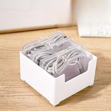 Imagem de Caixa de gerenciamento de cabos com interruptor, caixa organizadora de cabos com braçadeiras, organizador de cabos de mesa para uso doméstico e escritório