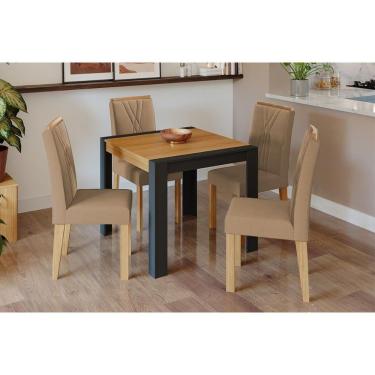 Imagem de Conjunto Mesa De Cozinha Grace Tampo Madeirado 90x90cm E 4 Cadeiras Nicole Nature Suede Joli Chocolate Cimol