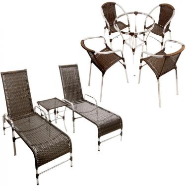 Imagem de Kit Cadeiras E Mesa Com Espreguiçadeiras Em Alumínio Ferro